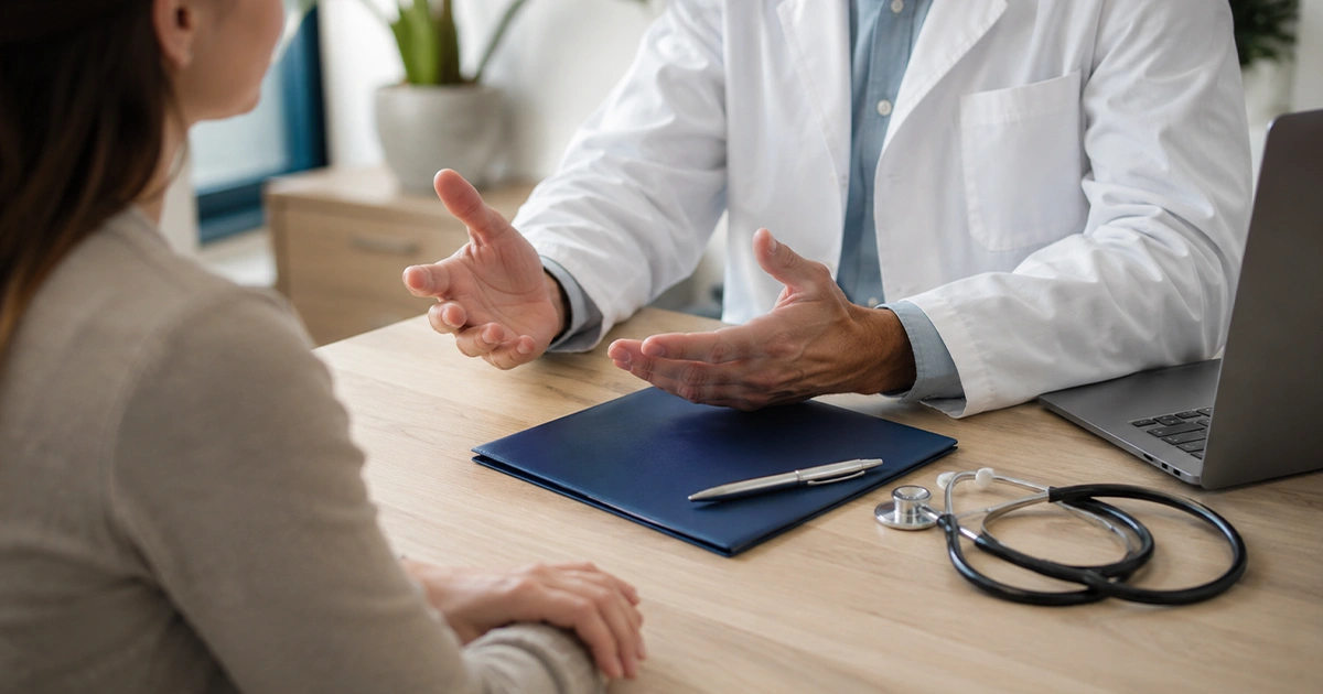 Médico ortopedista analisando exame de imagem em negatoscópio durante consulta de avaliação